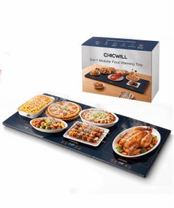 Electric Warming Tray, 36" × 16" Food Warmer for Parties Buffet 3 in 1 Modular Warming Mat ,Independent Temp Control, Tempered Glass Surface, for Cate