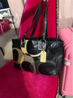 Vintage Coach bag F17127 Black Grey Patent Leather patchwork Tote