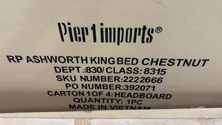 Pier 1 Imports King size Bed Frame, Chestnut - new in packaging