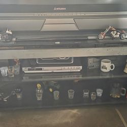 TV Stand 58" Long×24 " Deep Metal Base ,glass Shelves