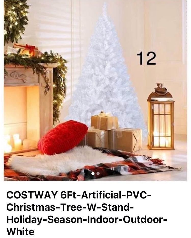 6Ft-Artificial-PVC-Christmas-Tree-W-Stand-Holiday-Season-Indoor-Outdoor-White