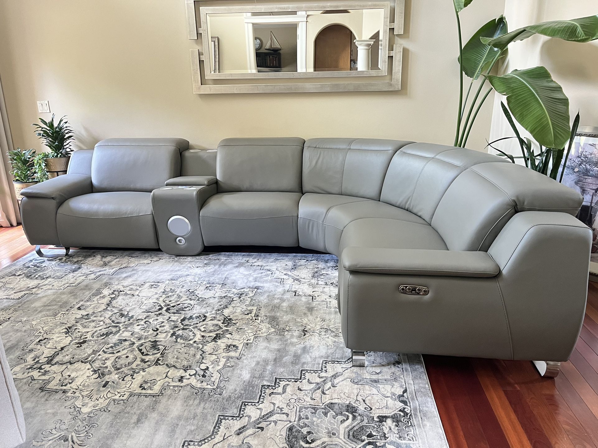 Grey Leather Modular Power L Shape Recliner