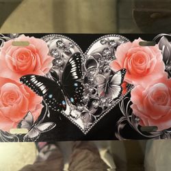 Heart w/Roses Front Decorative License Plate