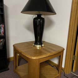 Wooden End Table And Vintage Lamp Set