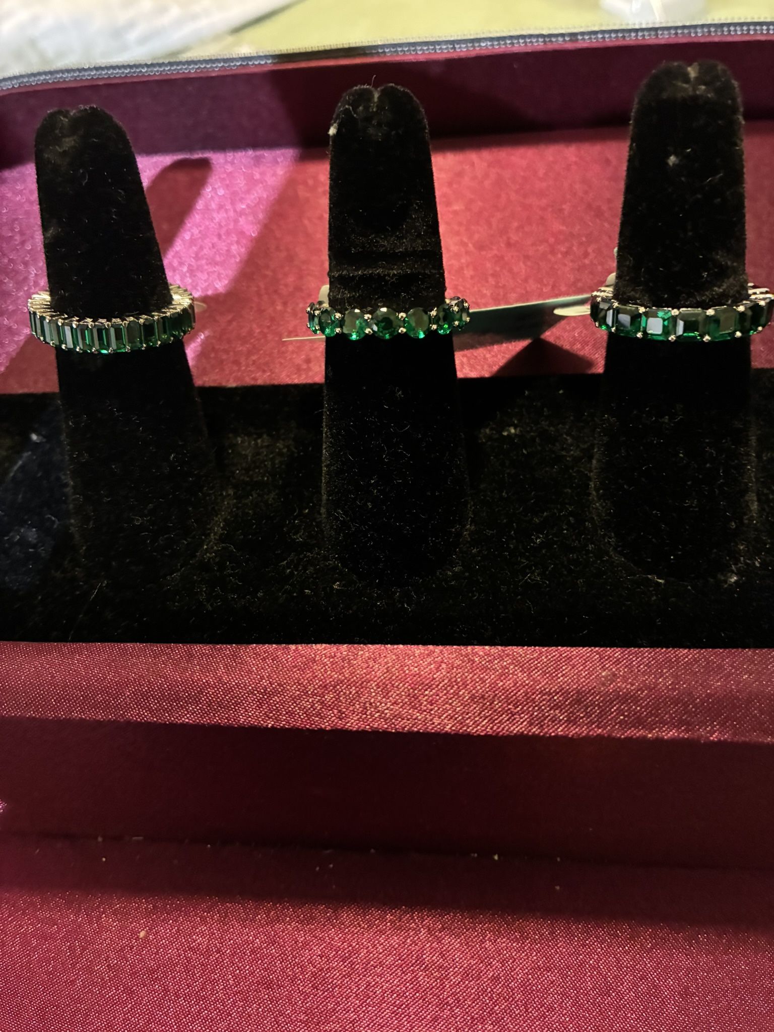 Three Sterling Silver and Emerald (4mm) Rings