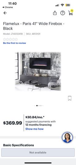 Flamelux - Paris 41" Wide Firebox - Black