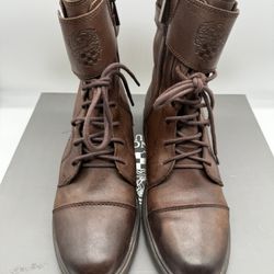 Vince Camuto Taryn Brown Leather Combat Boots