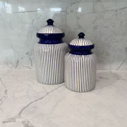 Set Of Blue And White Ceramic Ginger Jars