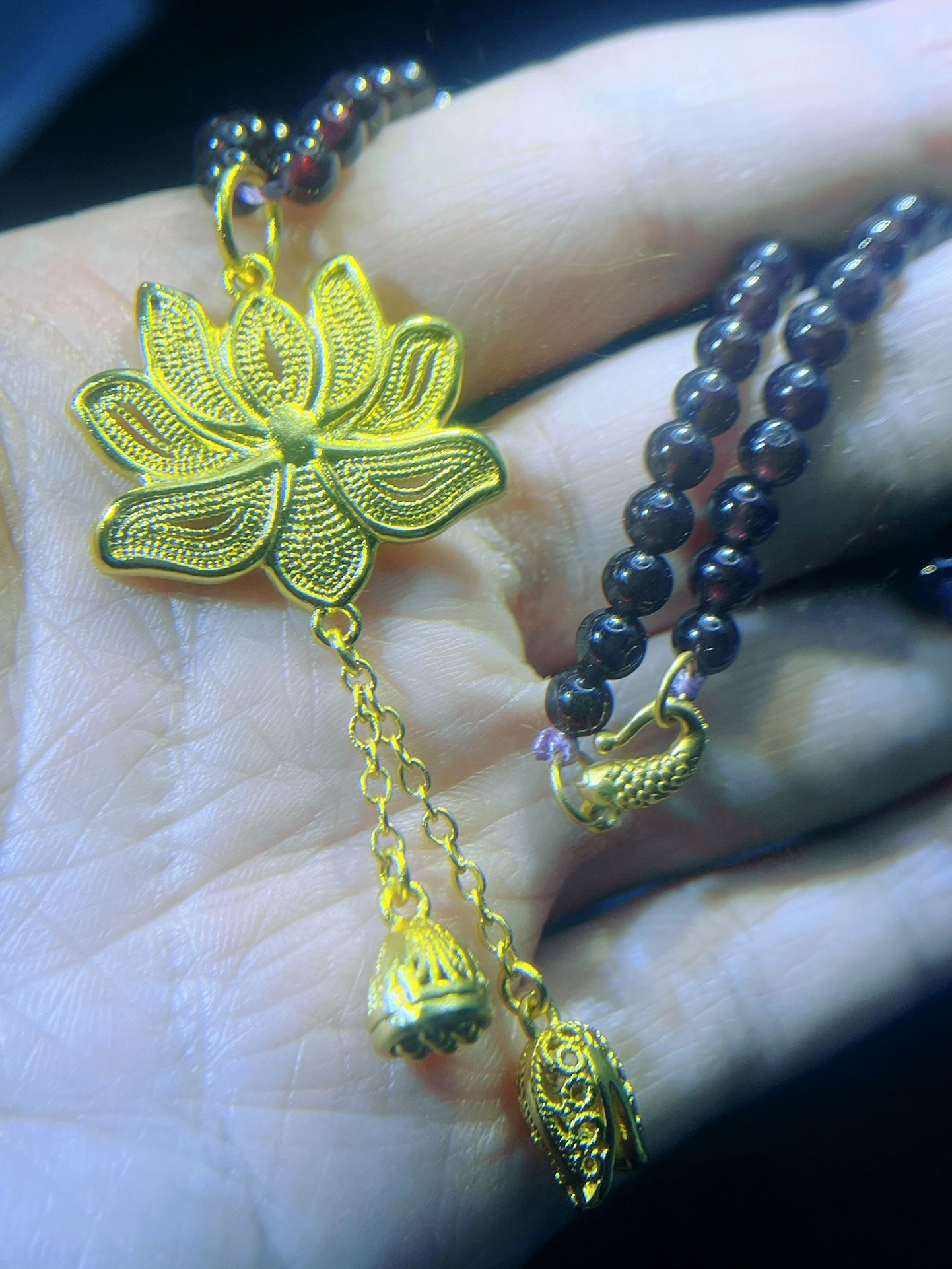 24K Gold filled silver Lotus Pendant Necklace,5A natural garnet necklace,Peace