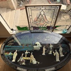 Vintage Chinese Lacquer Coffee Table w/ 6 Matching Stools