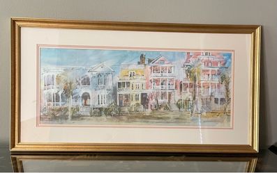 Framed Watercolor Print of Historic Row Houses