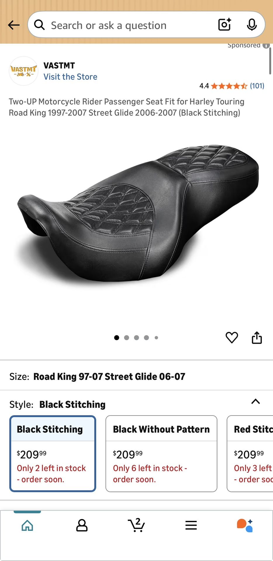 Two-UP Motorcycle Rider Passenger Seat Fit for Harley Touring Road King 1(contact info removed) Street Glide 2006-2007 (Black Stitching)