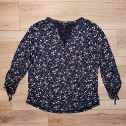 Lucky Brand V-Neck Floral Print Long Sleeve Top Size L