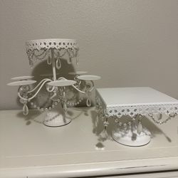 White Metal  Crystal Chandelier Style Cake/cupcake Stand Set 