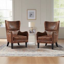 Wide Polyester Wingback Chair (Set of 2)