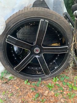 Black Milled 5-Spoke Custom Wheel with Tire”Red Sport”