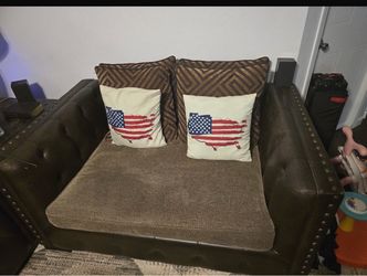 Brown Leather Loveseat with Nailhead Trim