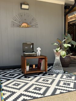Vintage Mid Century Handcrafted Rolling Vinyl Cabinet .