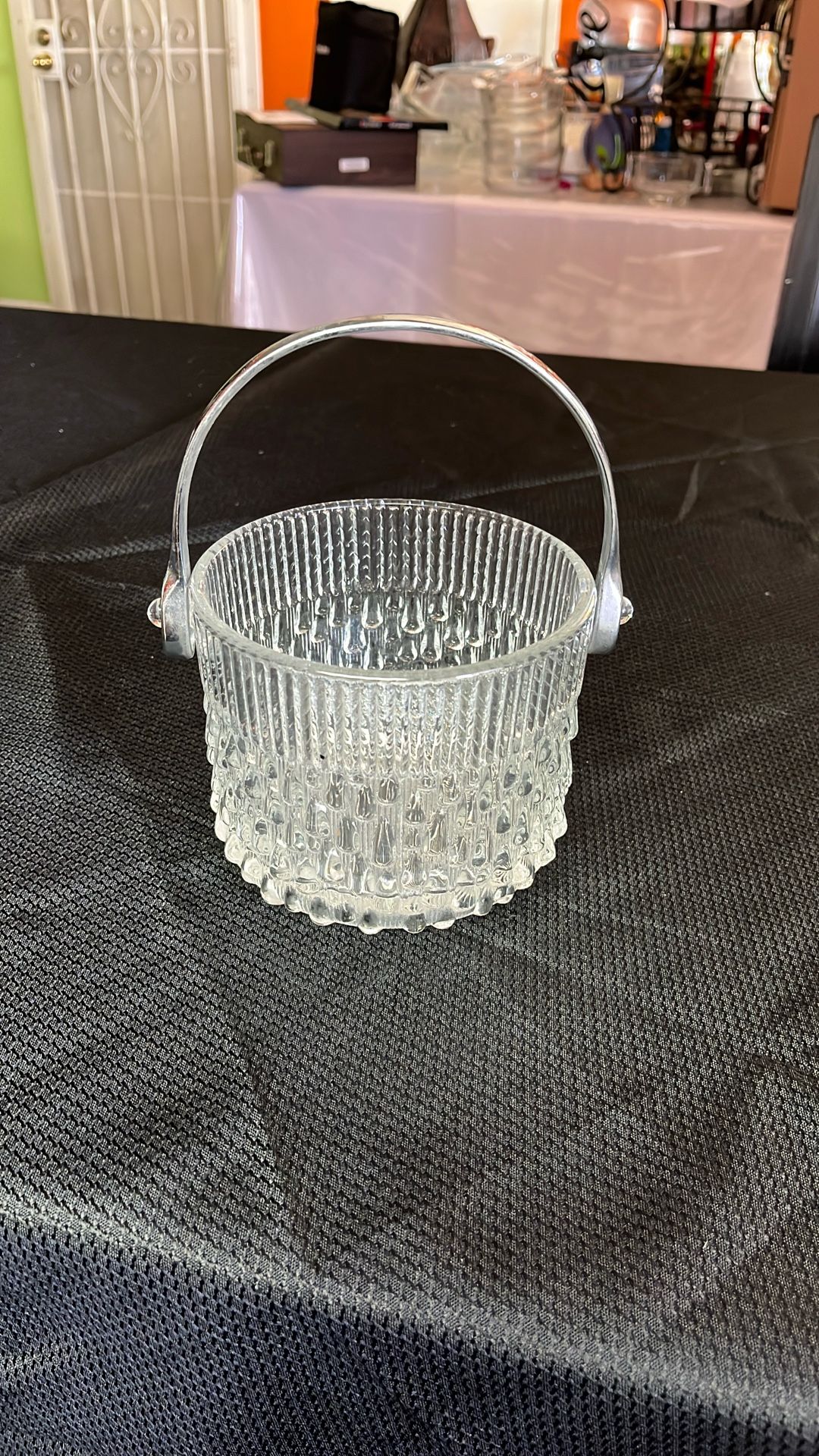 Vintage Teleflora Glass Ice Bucket w/ A Chrome Handle .
