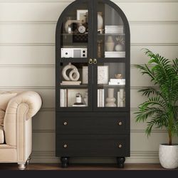 Black Wood Cabinet With Glass Doors