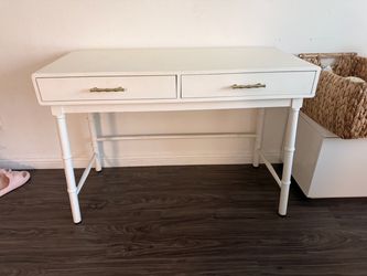 White Desk with Two Drawers and Gold Handles