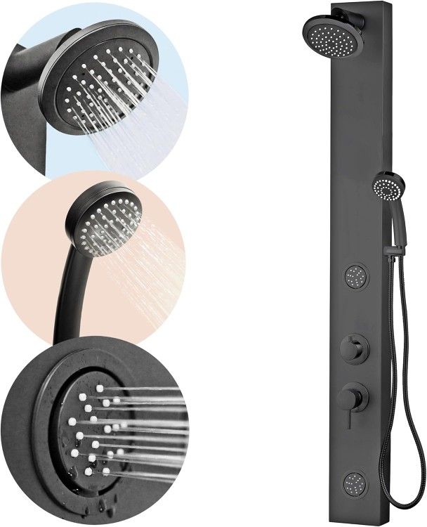 RV Shower Panel Column – 4 Spray Options – Adjustable Body Sprayers & Handheld Wand – Easy Install with Water Saving RV Shower System