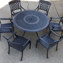 Hanamint Outdoor Patio Furniture 6 Seat Dining Set-Lazy Susan Table 