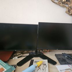 Two 24 Inch HP Monitors and Stand 