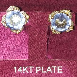 Earrings Gold Plated On Silver With Aquamarine 