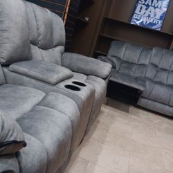 *Living Room Special*---Barcelona Classic Gray Fabric Reclining 3 Piece Sets---Delivery And Easy Financing🤝