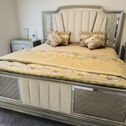 Luxury King Bed Frame with Mirror Accents & LED Headboard –  (Desert Ridge Area)