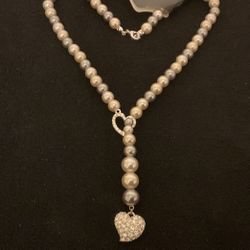 18”-20” Gray And Beige Pearl Beads With Rhinestones ..by NRT