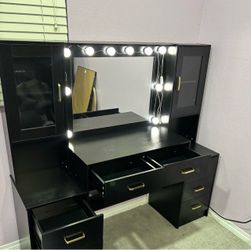 Black vanity with lights