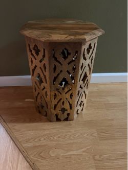 Hand crafted solid walnut octagonal beveled side table  13”Wx13”Dx 18”H