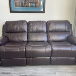 Brown Power Reclining Sofa (Three Seated)