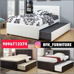 Full/twin white Trundle Bed With Ortho Mattress
