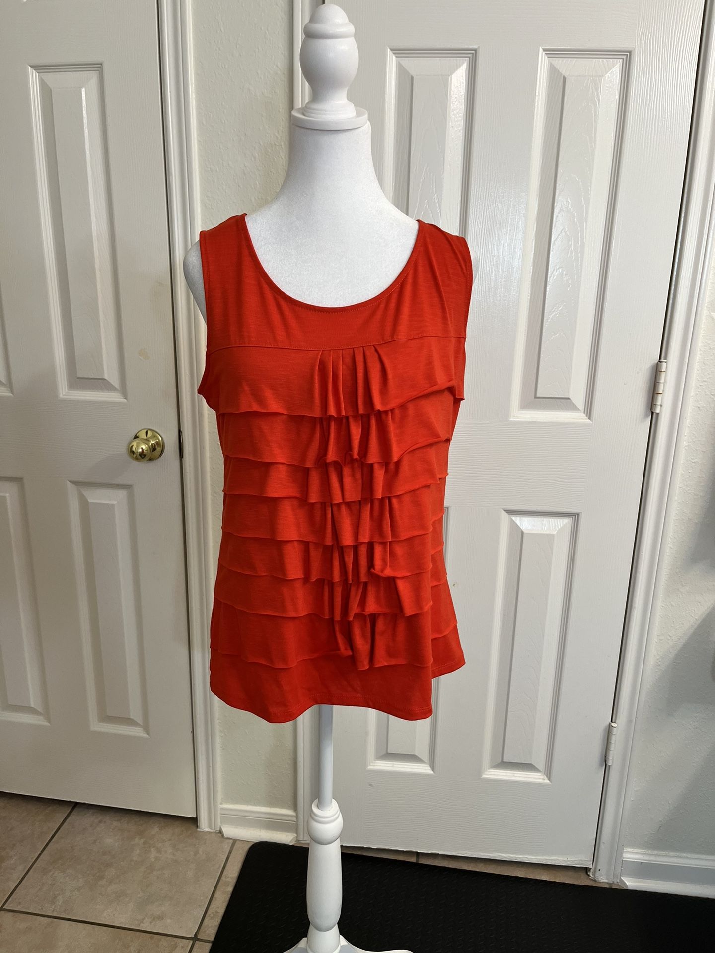 RAFAELLA womens tops blouse red size M Tiered Ruffles Sleeveless