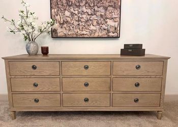 Restoration Hardware Maison 9 Drawer Dresser in Antiqued Grey Oak