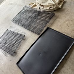 XXL dog crate and tan cover 
