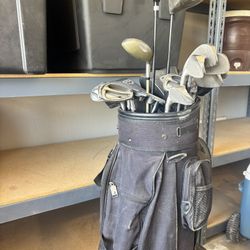 Complete Golf Club Set with Bag – Callaway Driver Included  PLUS Several Boxes Of Unopened Golf Balls. Tees And Unused Gold Towels