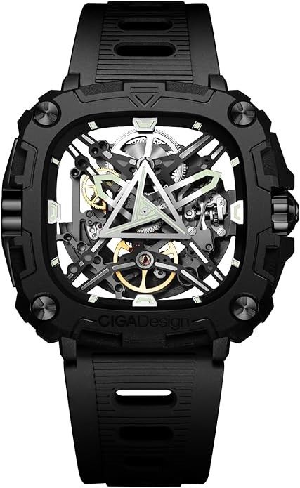 CIGA Design Automatic Watch - X Series Eye of Horus Mechanical Skeleton Watch Bioceramic Case Square Waterproof with Silicone Strap Timepiece