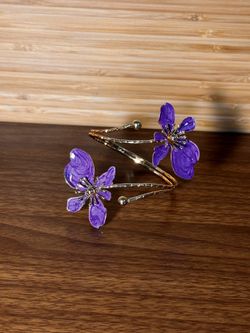 Purple flower gold adjustable arm cuff