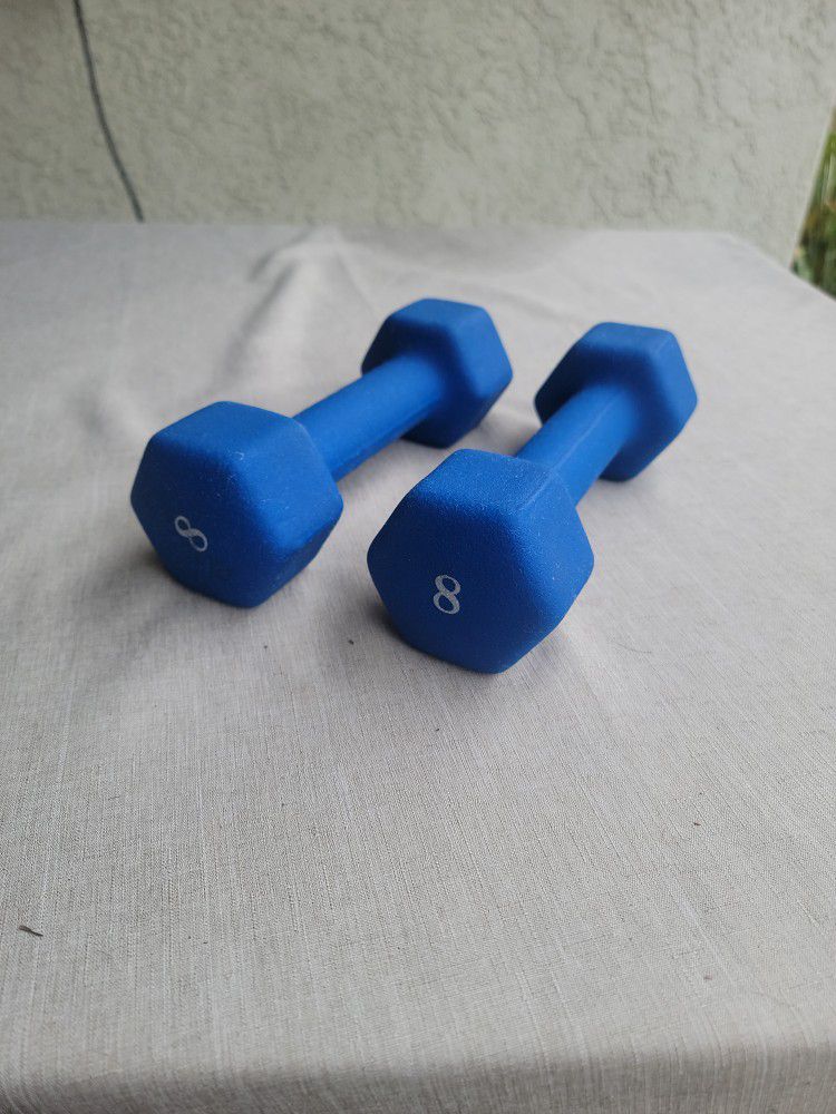 Dumbell Set 8 Lbs Neoprene Coated Exercise  & Fitness Hand Weights Used