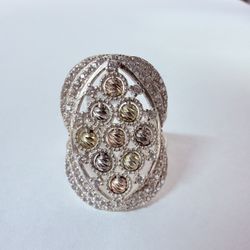 Sterling Silver & CZs Bead-Design Ring
