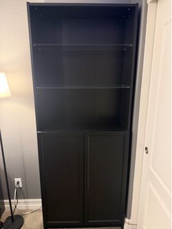 IKEA Billy bookshelf with extra glass and wood shelves
