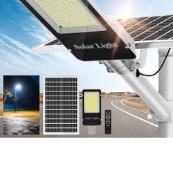 Solar Street Lights Outdoor - 7000K Solar Lights Outdoor Dusk to Dawn, High Brightness Wide Angle Street Lights Solar Powered, Remote Control IP66 Wat
