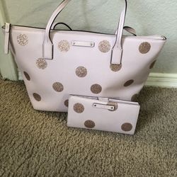 Kate Spade Hani Haven Lane Glitter Tote W/matching Wallet 
