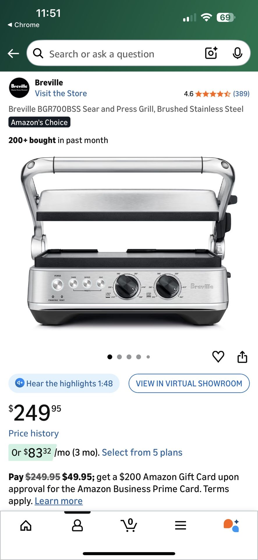 $100 Like New Breville Panini Press!!