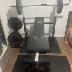 Home Gym Set w/ Weights, Mat, Weights Holder And Bench Press
