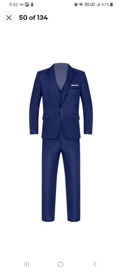 Mens 3-Piece Suit Notched Lapel One Button Slim Fit Formal Jacket Vest Pants Set Sz Small